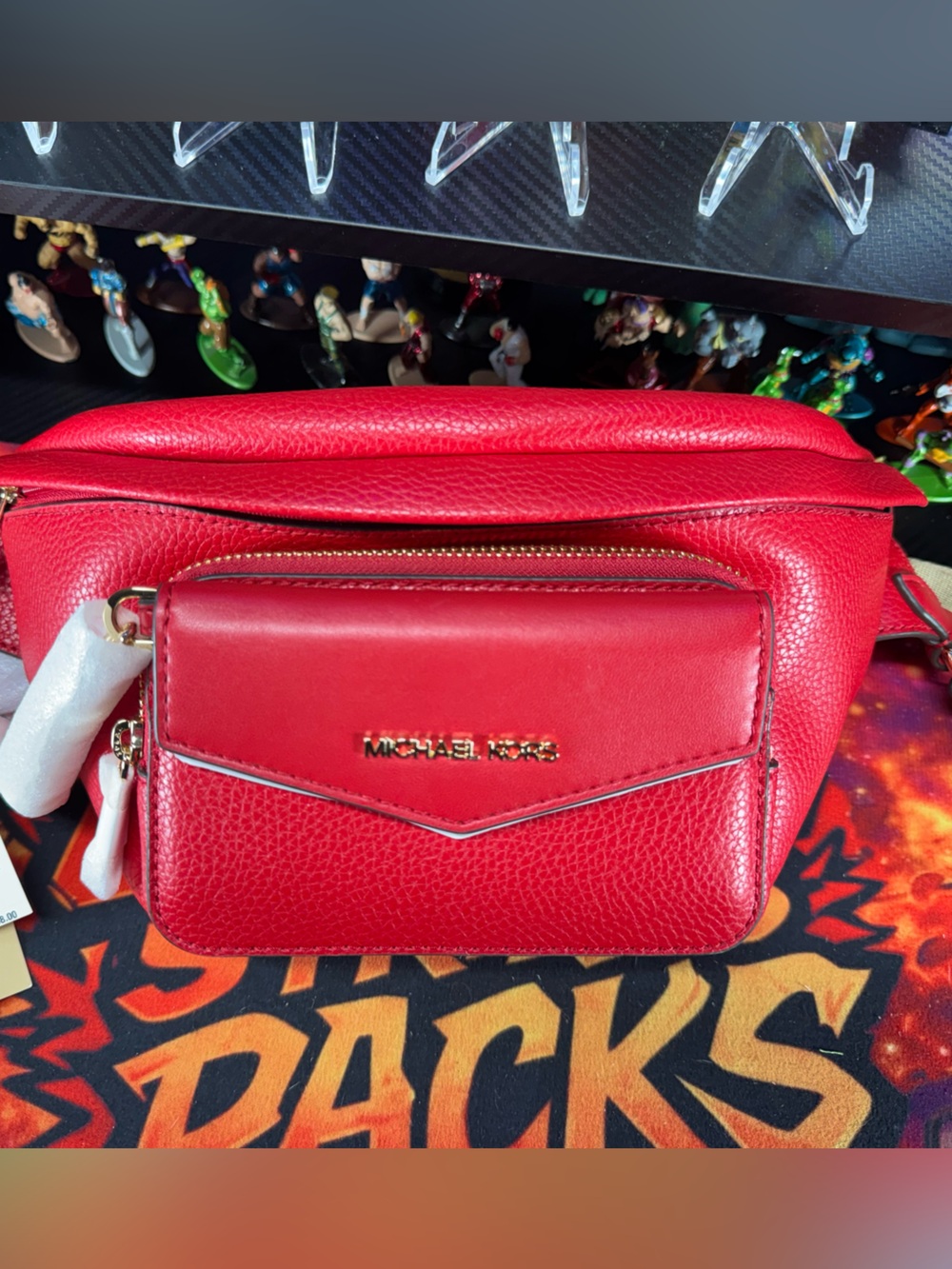 Michael Kors Bright Red Pebbled Leather Waist Pack with Front Pockets